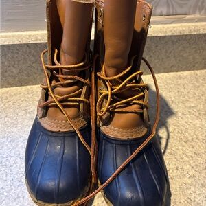 Brown and Blue Duck Boots